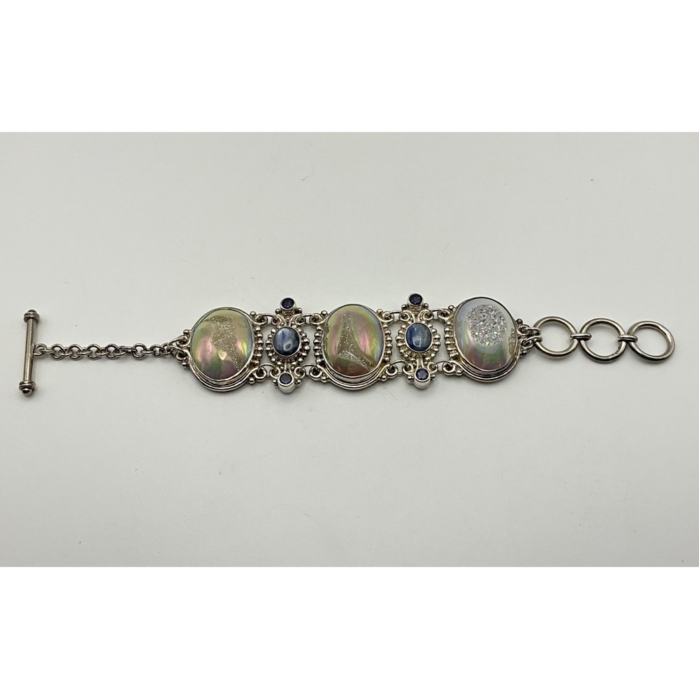 Sajen Sterling Silver 925 Druzy Quartz Gemstone 7.5" Vintage Toggle Bracelet